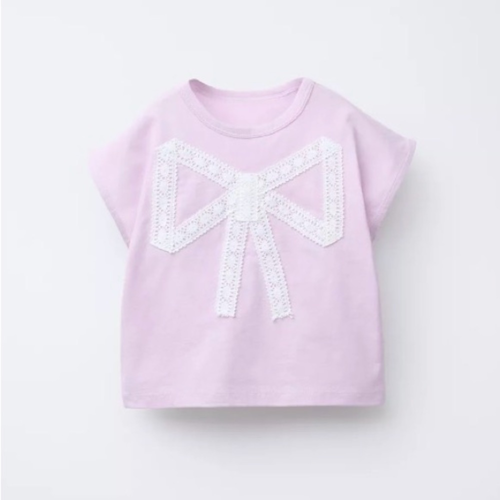 Zara Lilac Kids T-Shirt with Lace Bow
